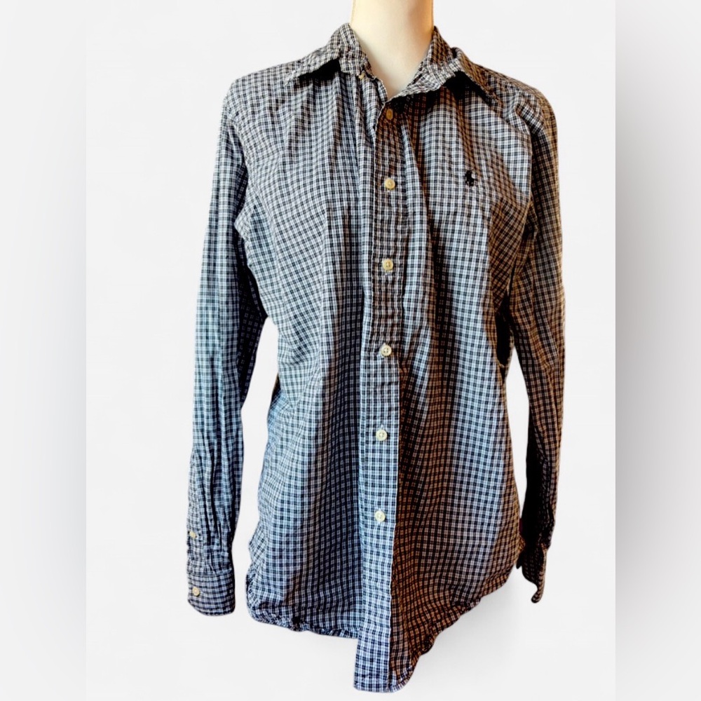 Ralph Lauren‎ Plaid Button Down Shirt Size Large Blue Black Classic Fit